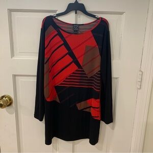 Clara Sun Woo Women’s Art to Wear Abstract Stretchy Tunic Size Large Red Black